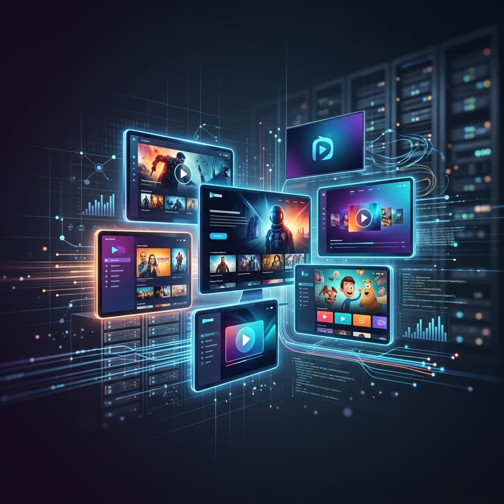 A comparison chart of the best IPTV providers on a glowing screen