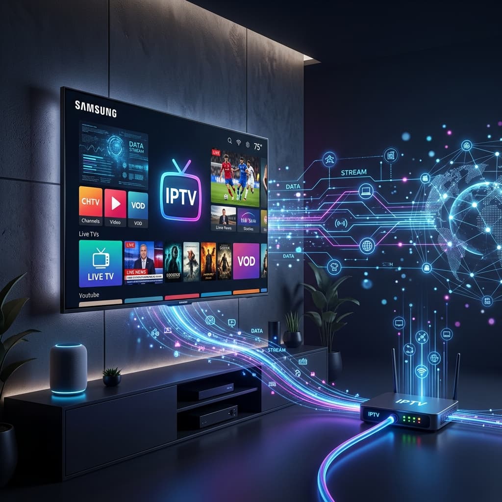 What is IPTV - A visual diagram showing internet television streaming to a smart tv